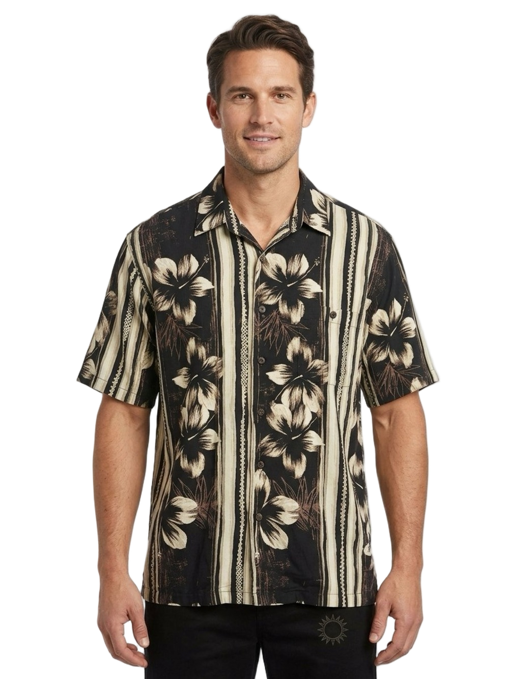 Men's Black & Cream Floral Short-Sleeve Button-Down Shirt